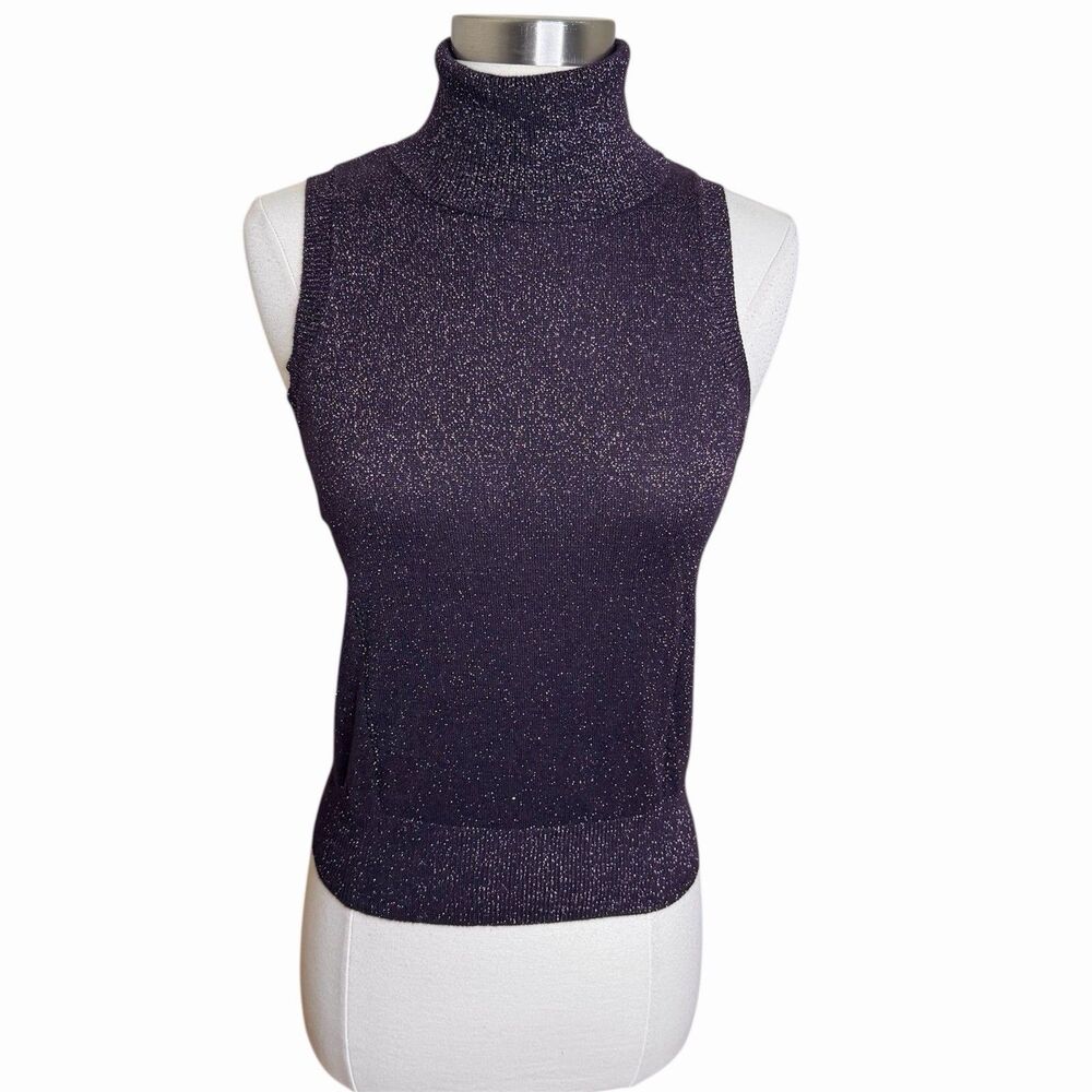 Vintage Hillard & Hanson Knit Turtleneck Top Womens XS Purple Shimmer